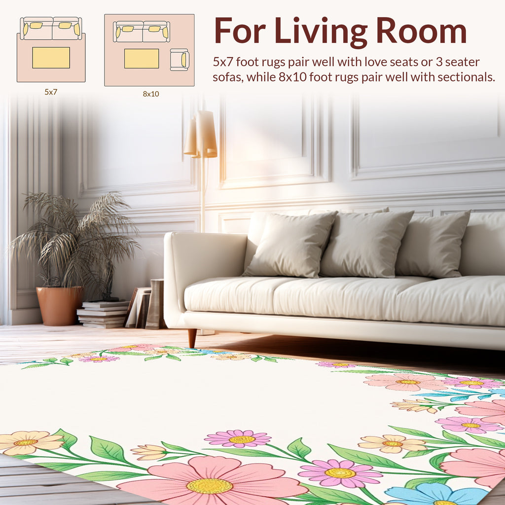 Whimsical Floral Border Print Rug
