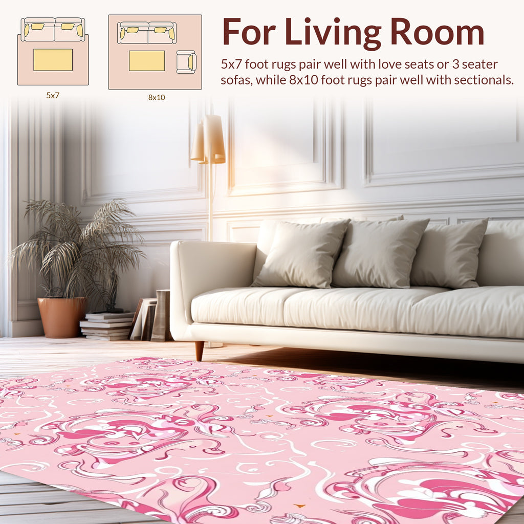 Pink Floral Swirl Pattern Design Rug
