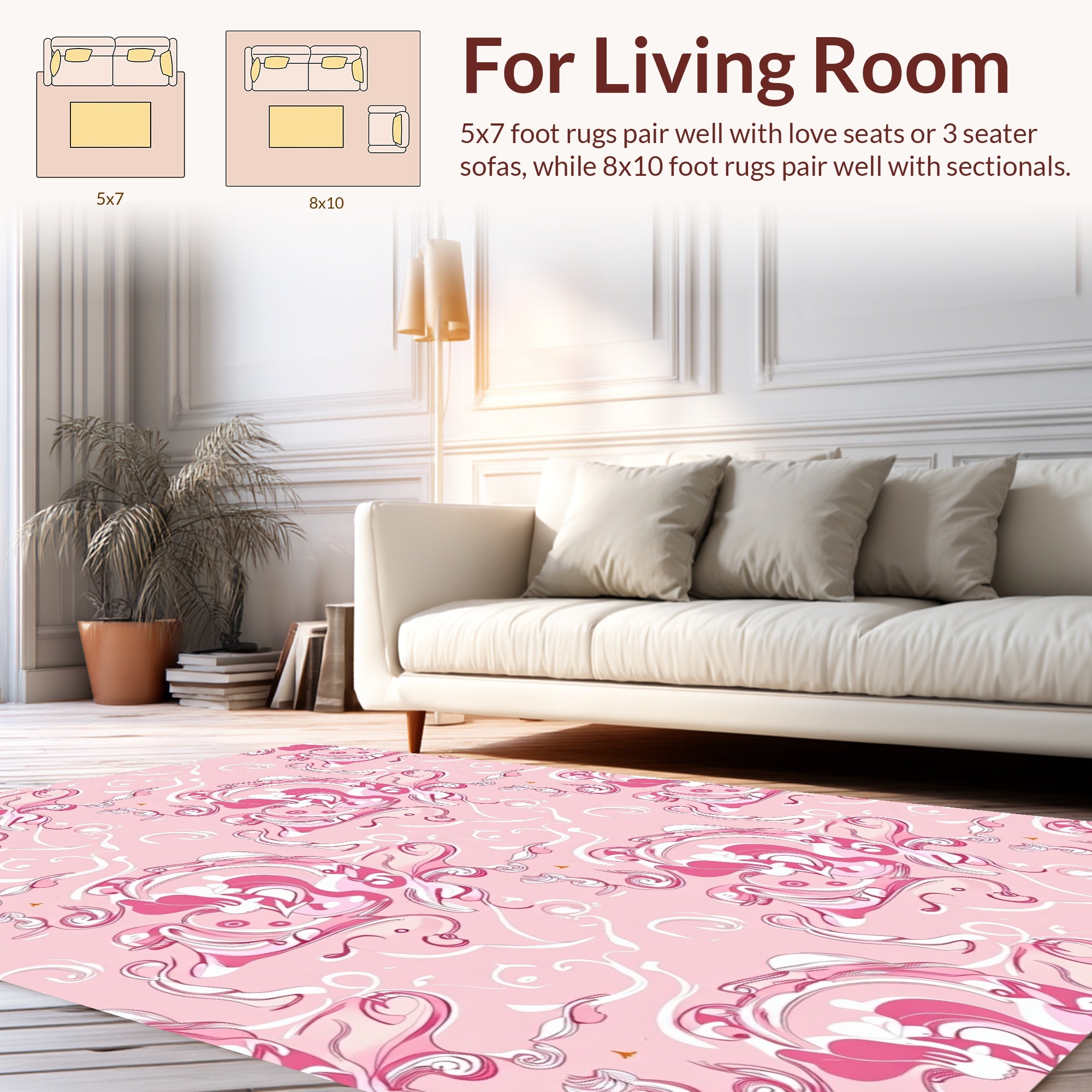 Pink Floral Swirl Pattern Design Rug