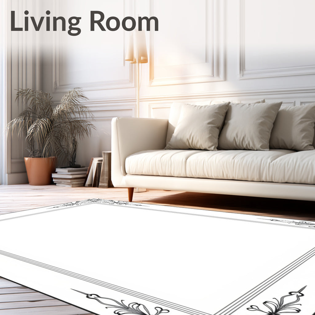Elegant White Floral Corner Accents Rug