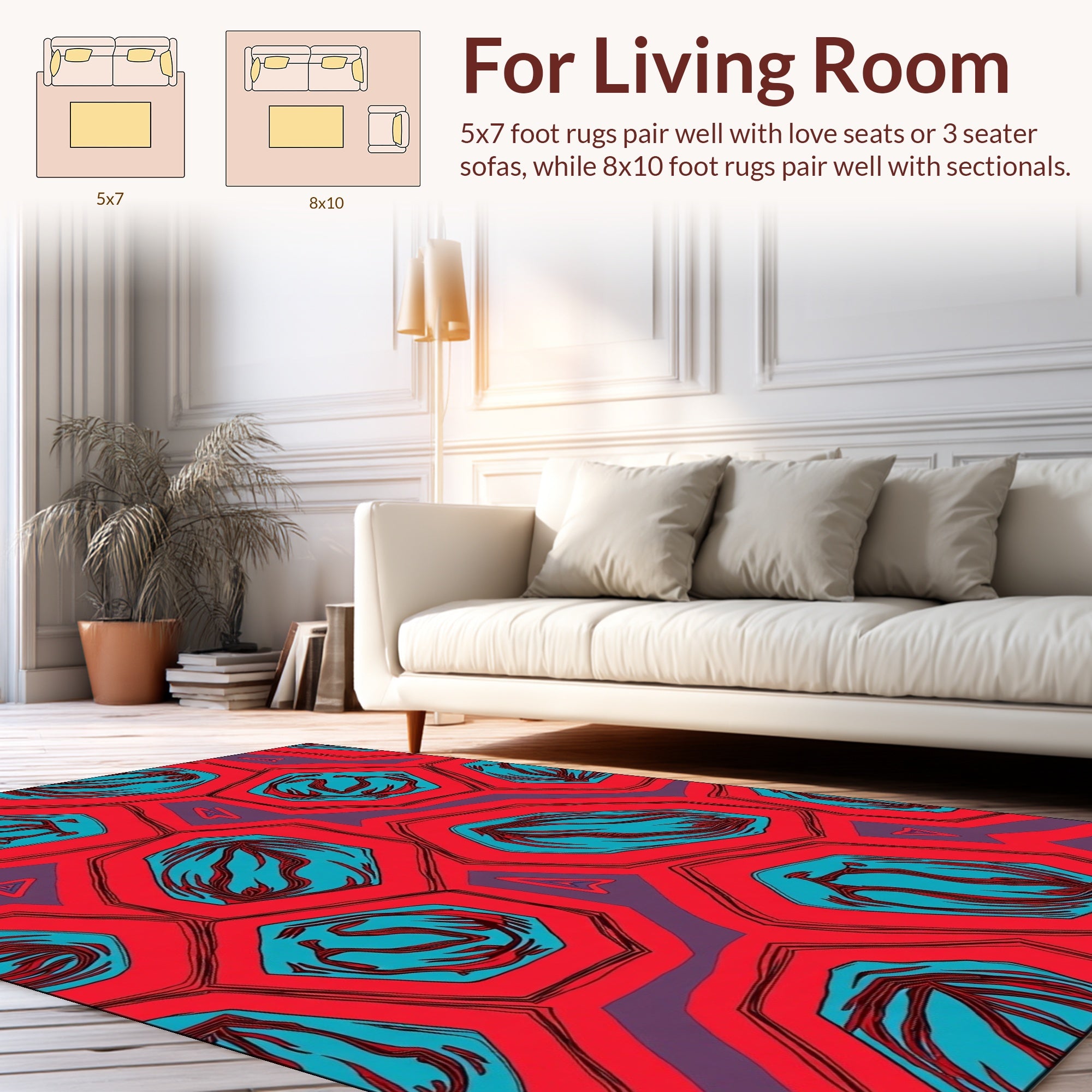 Bold Red Geometric Turquoise Pattern Rug