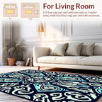 Dark Teal Abstract Scroll Pattern Rug
