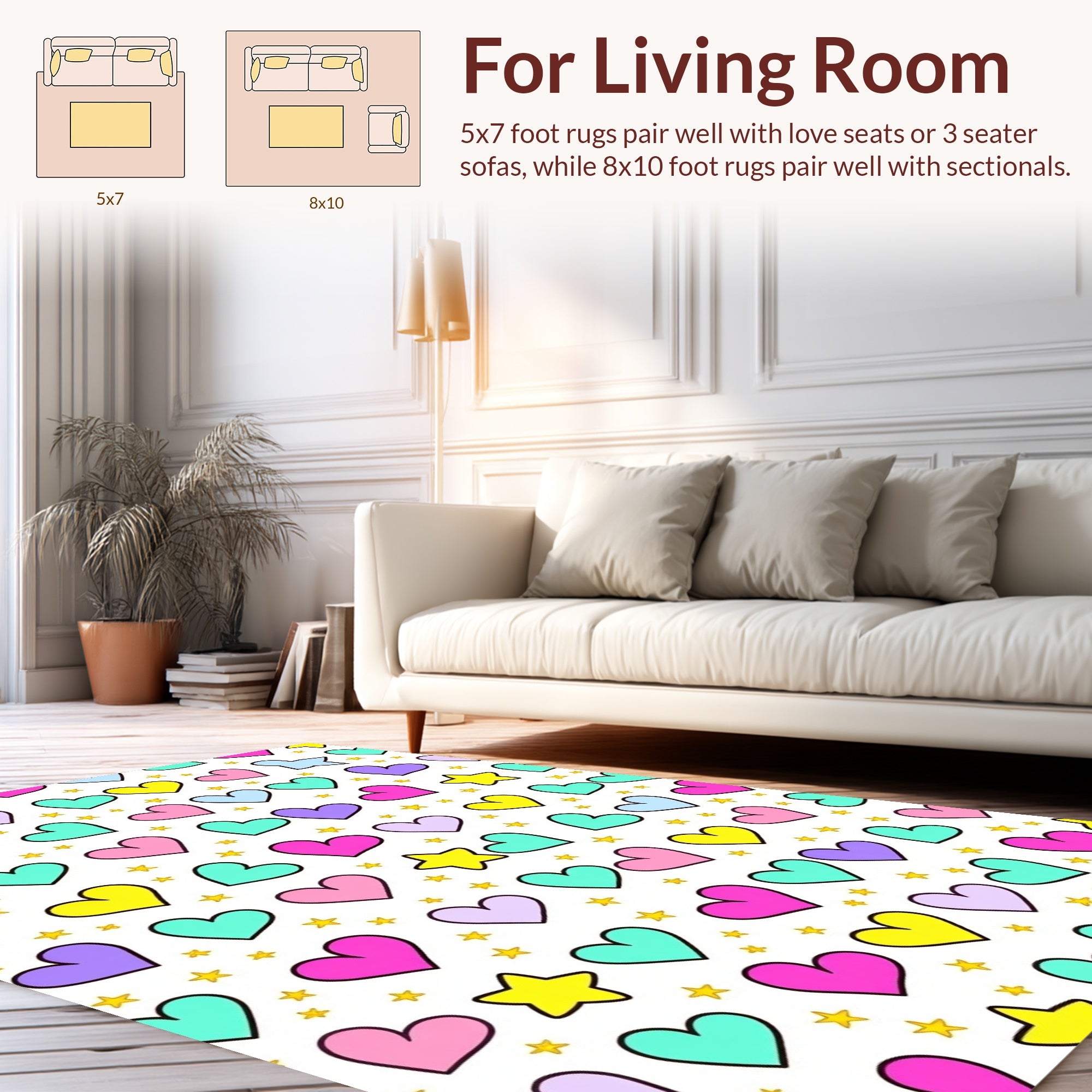 Colorful Heart Shapes Star Pattern Rug