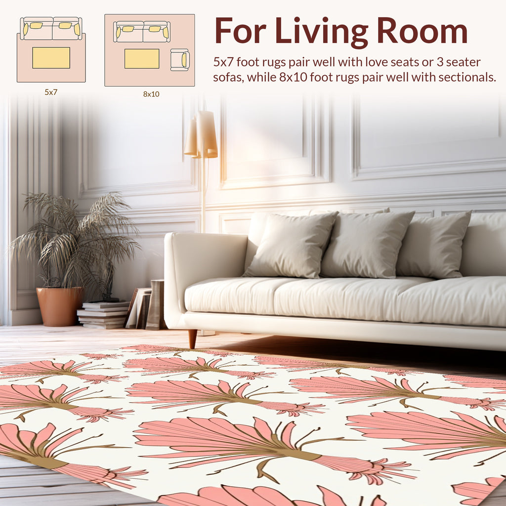 Pink Palm Frond Pattern Design Rug