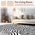 Black White Organic Maze Pattern Rug