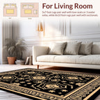 Ornate Black Gold Mandala Pattern Rug