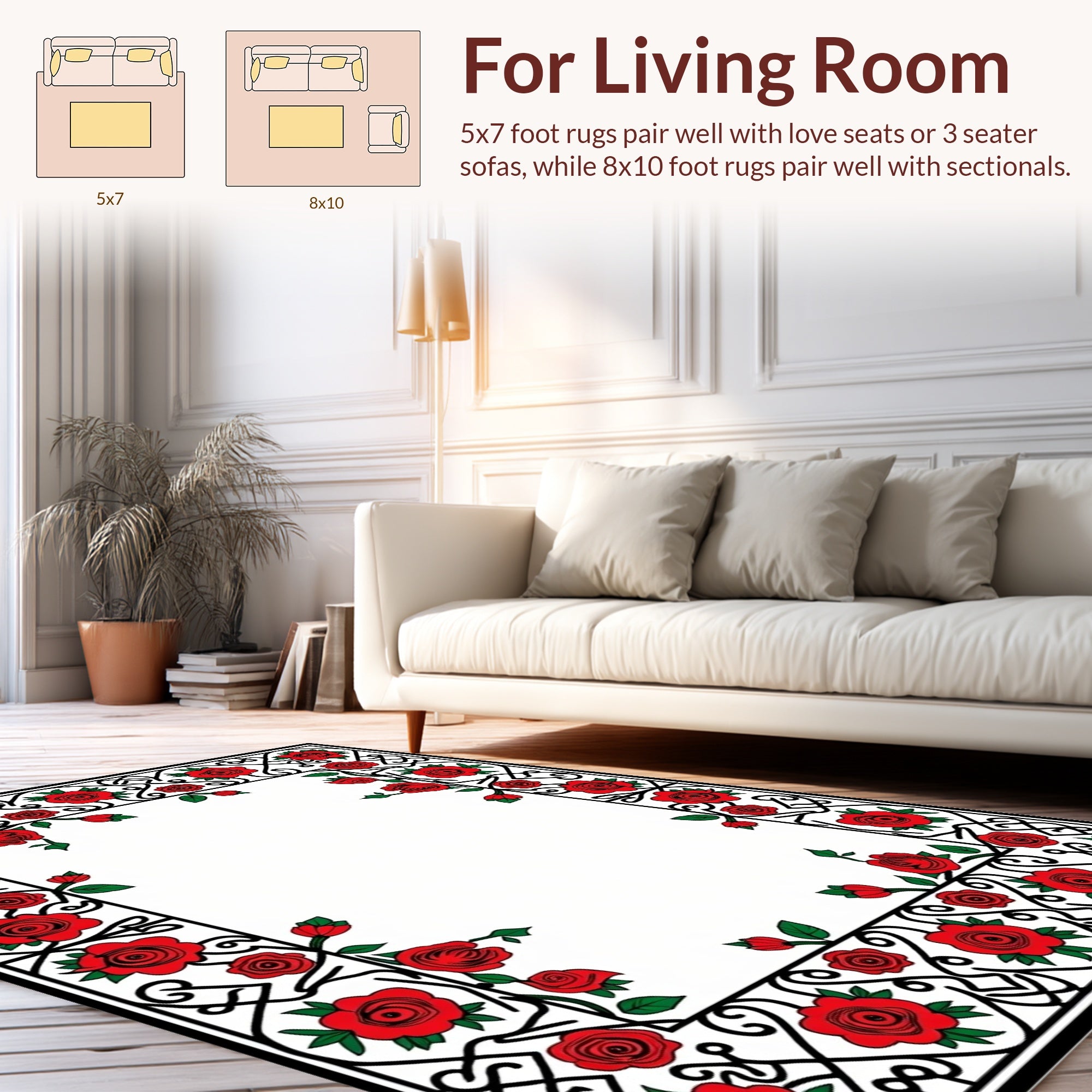 Red Rose Patterned Classic Vine Rug
