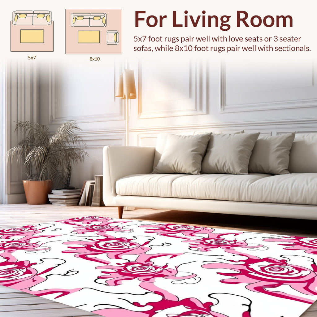 Abstract Pink Swirl Flower Pattern Design Rug