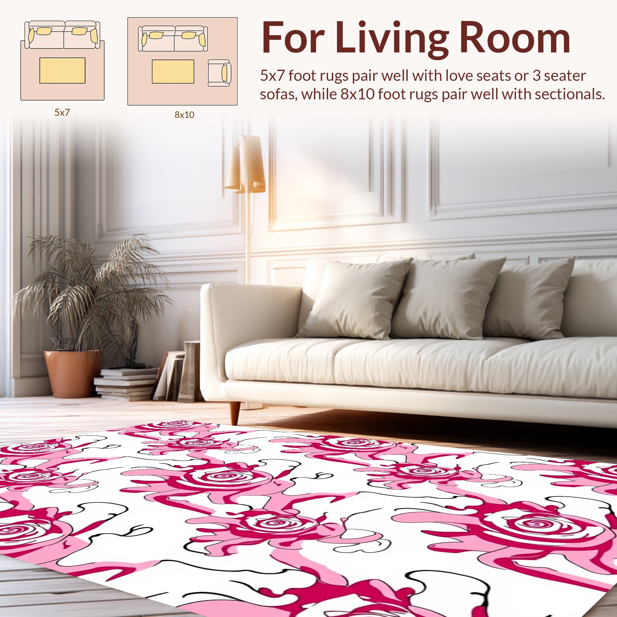 Abstract Pink Swirl Flower Pattern Design Rug
