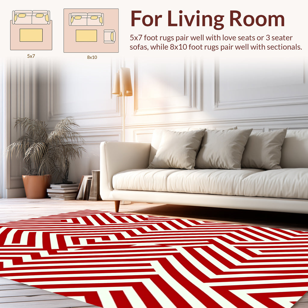 Red White Modern Geometric Maze Rug