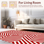 Red White Modern Geometric Maze Rug