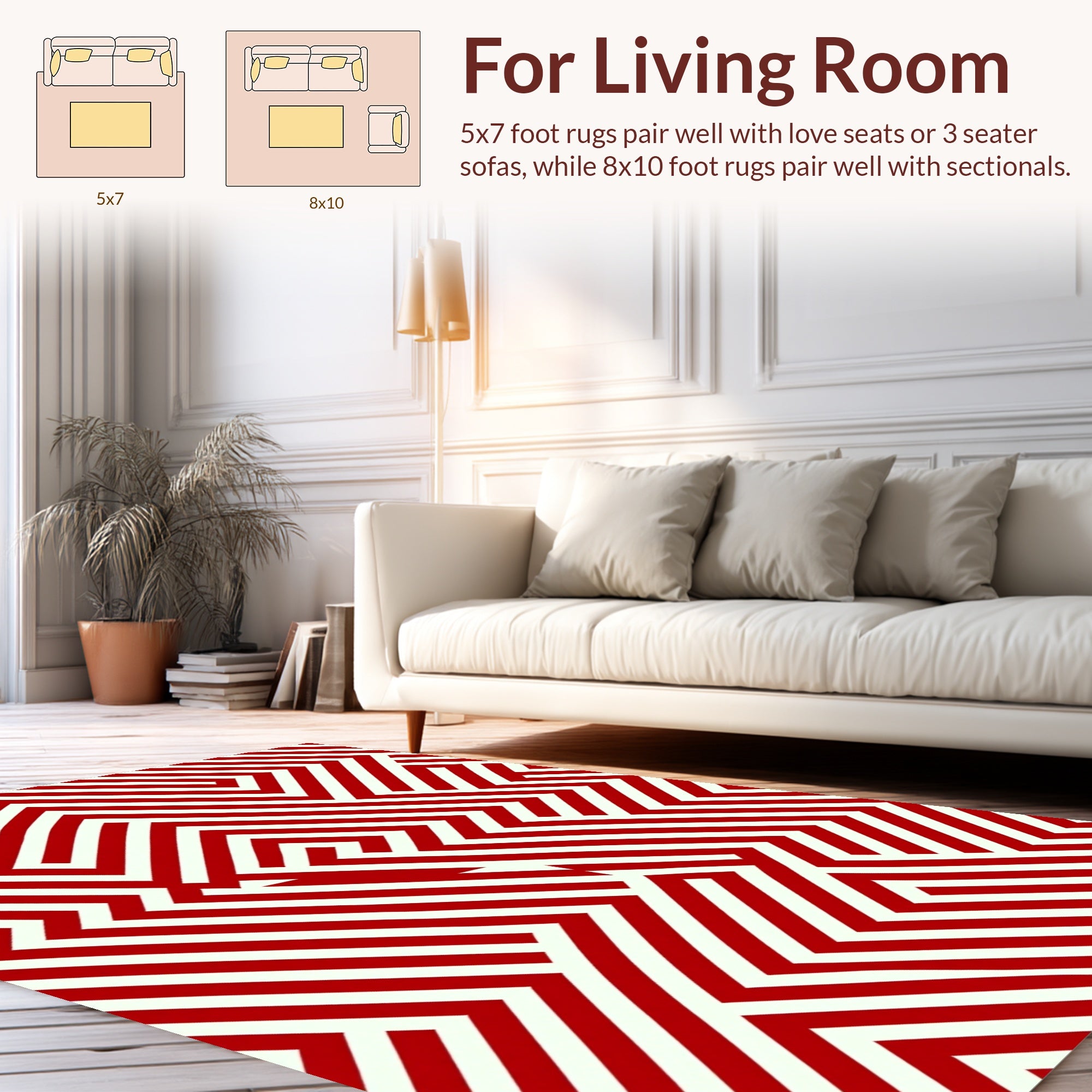 Red White Modern Geometric Maze Rug