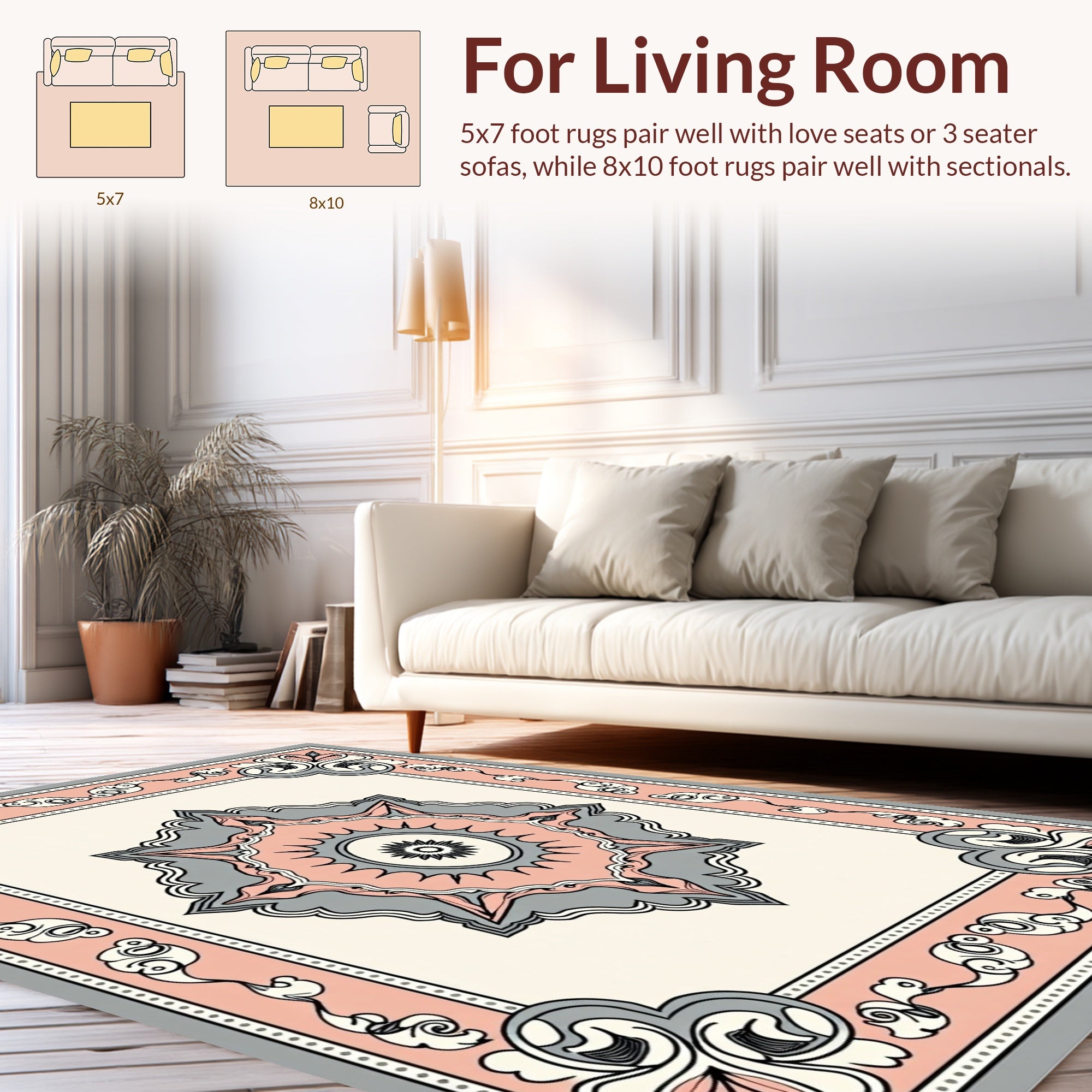 Elegant Mandala Bordered Pastel Pattern Rug