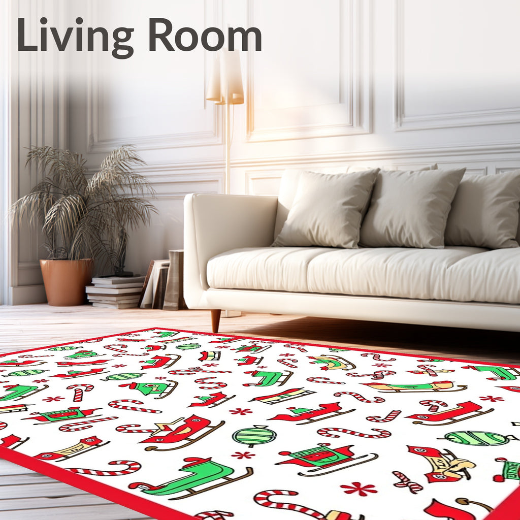 Red Green Sleigh Candy Cane Sprinkle Rug