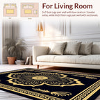 Black Gold Floral Scroll Design Rug