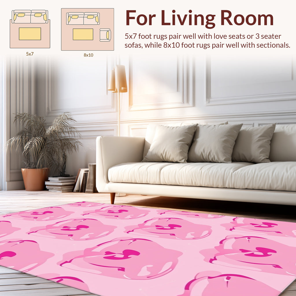 Pink Floral Patterned Whimsical Rug