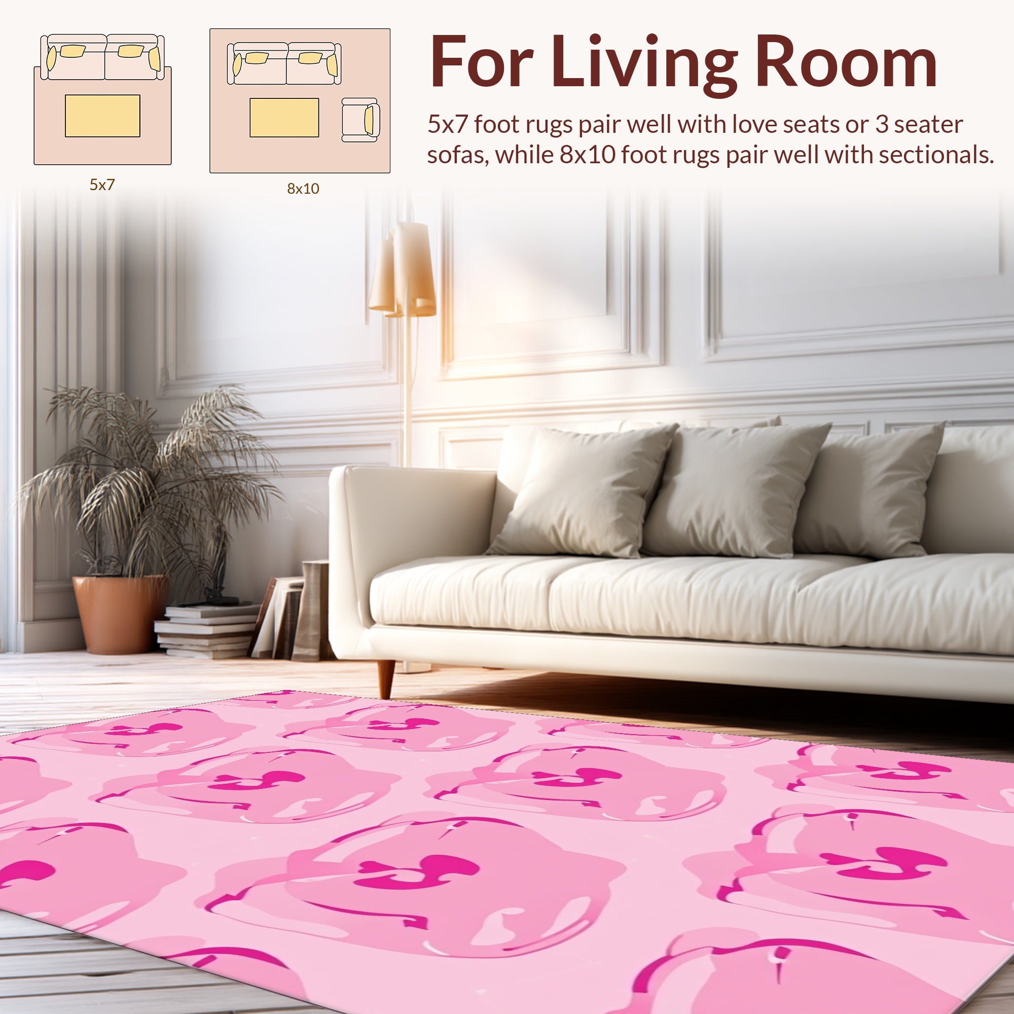 Pink Floral Patterned Whimsical Rug