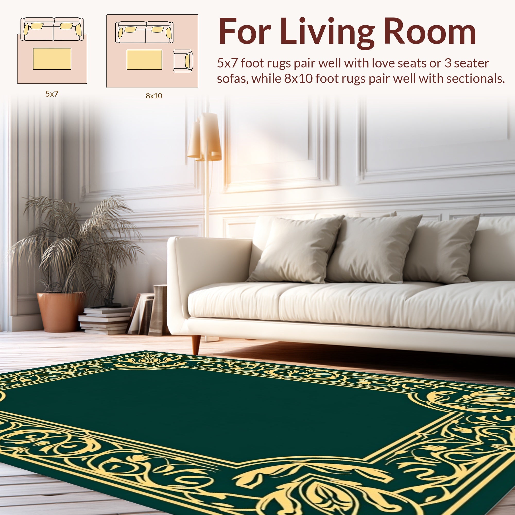 Ornate Gold Floral Border Rug