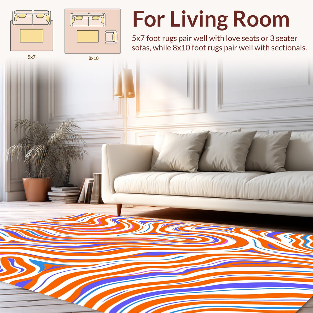 Orange Blue Abstract Swirl Pattern Rug
