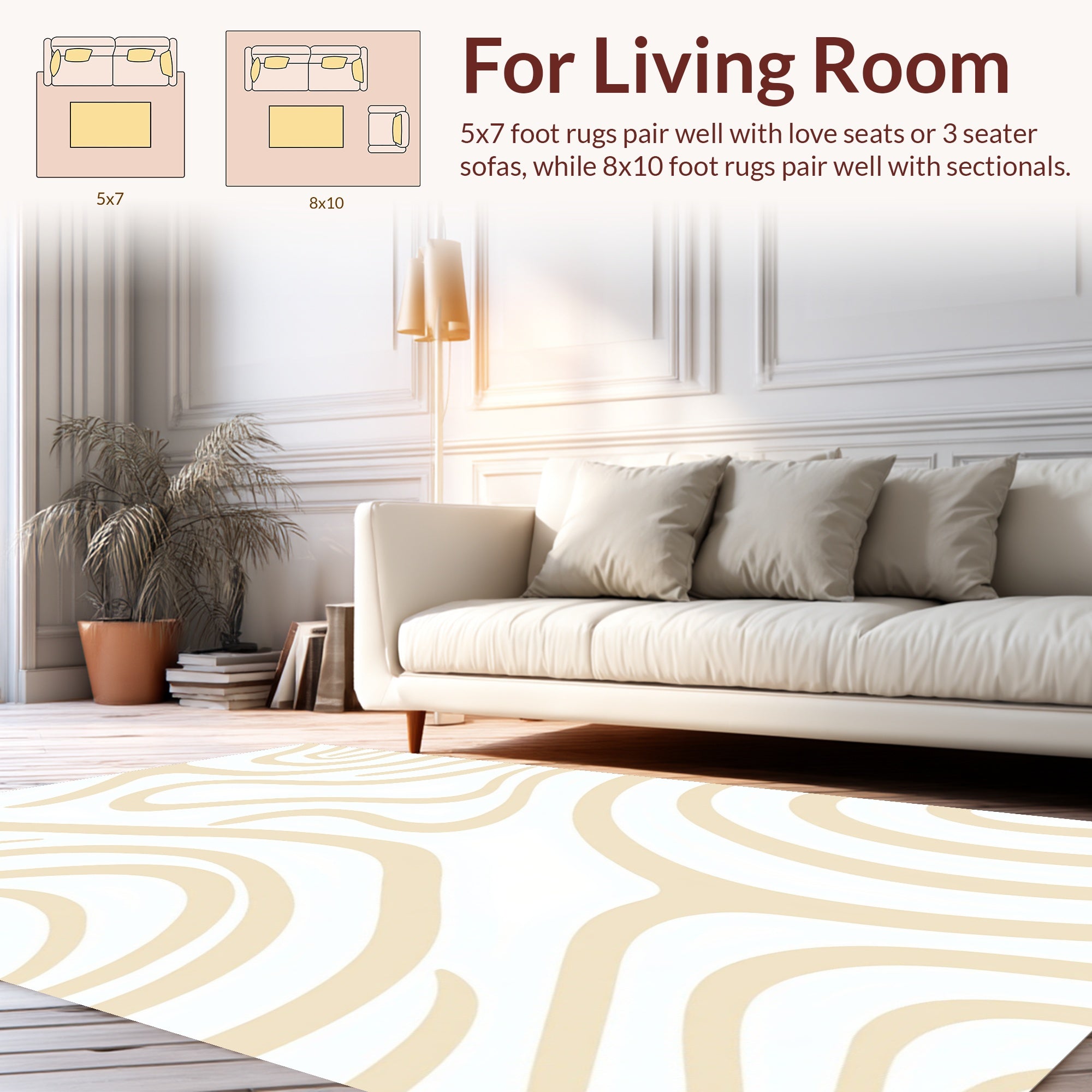 Abstract Cream Swirl Pattern Rug