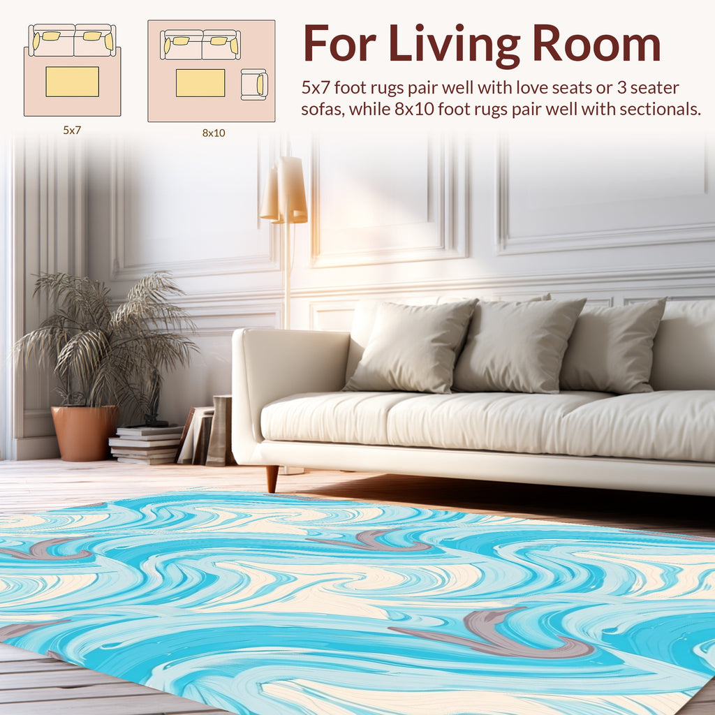 Abstract Blue Wave Whimsical Pattern Rug