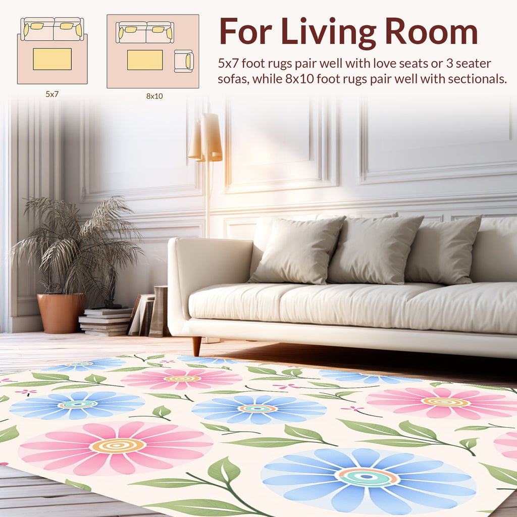 Floral Watercolor Style Daisy Pattern Rug
