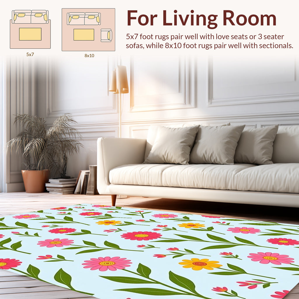 Pink Yellow Floral Pattern Design Rug