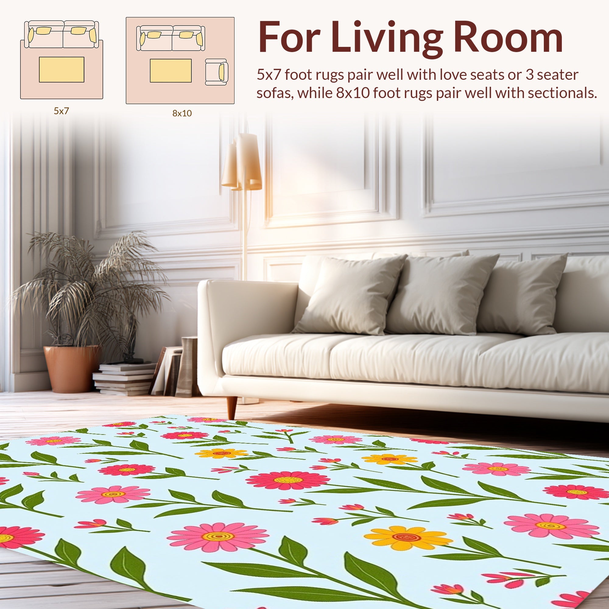 Pink Yellow Floral Pattern Design Rug