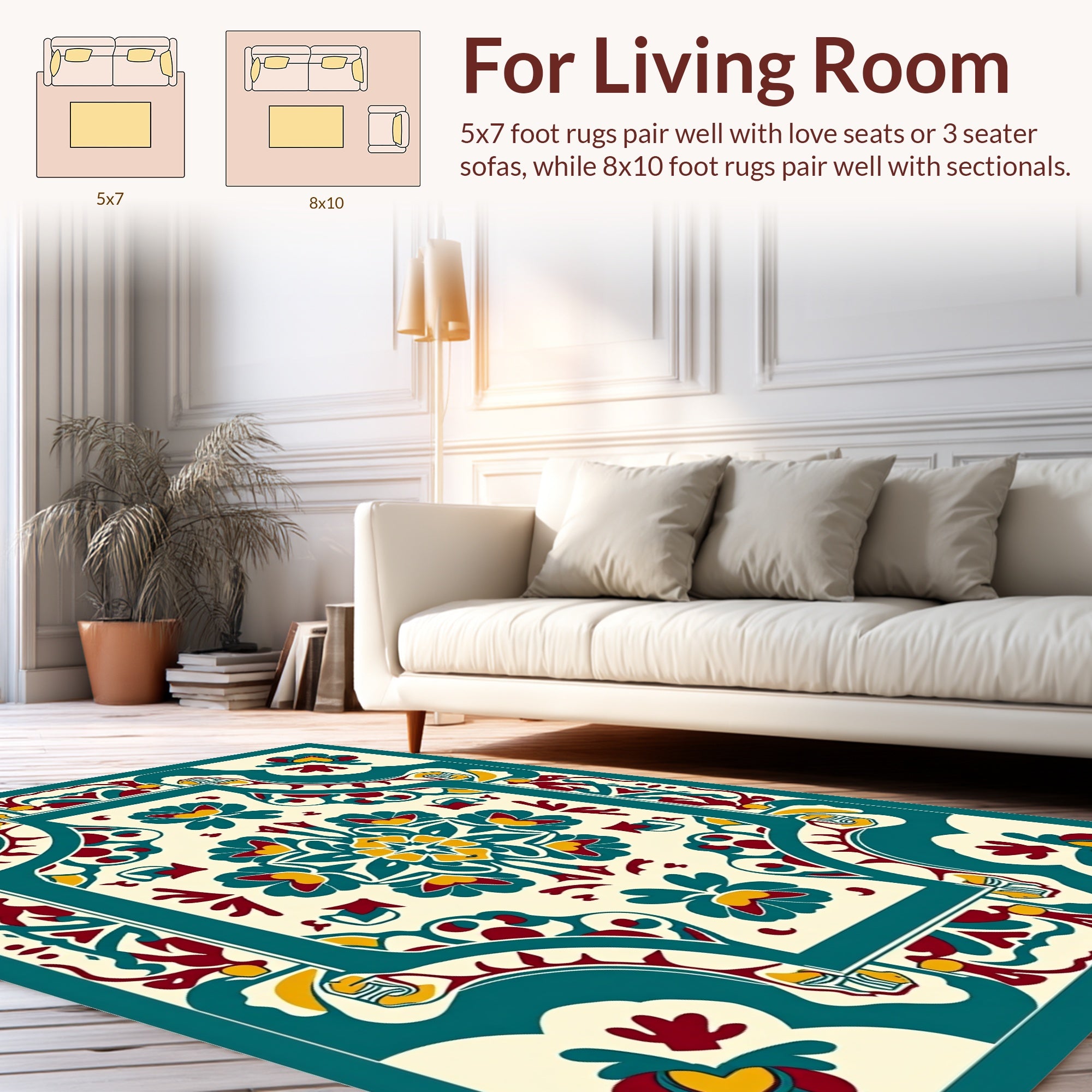 Ornate Teal Crimson Floral Medallion Rug