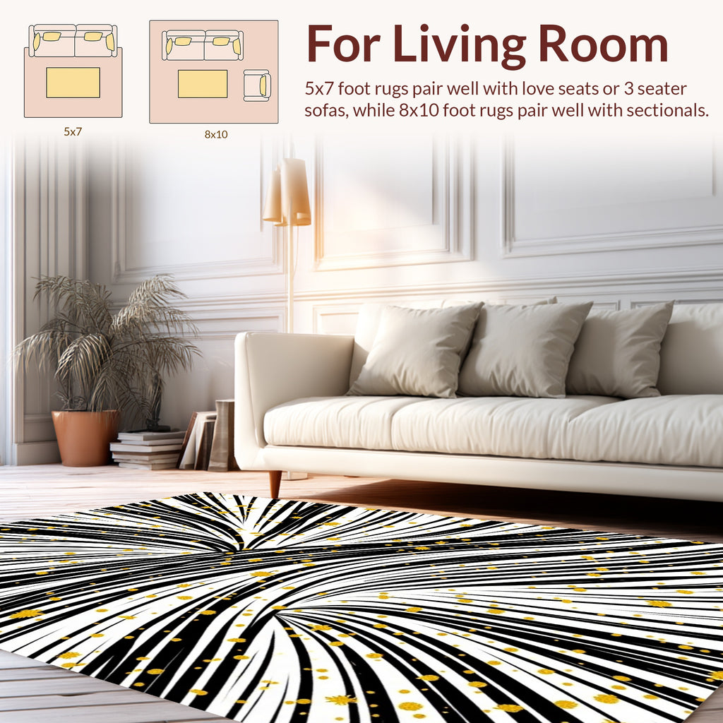 Dynamic Black Gold Streaks Rug