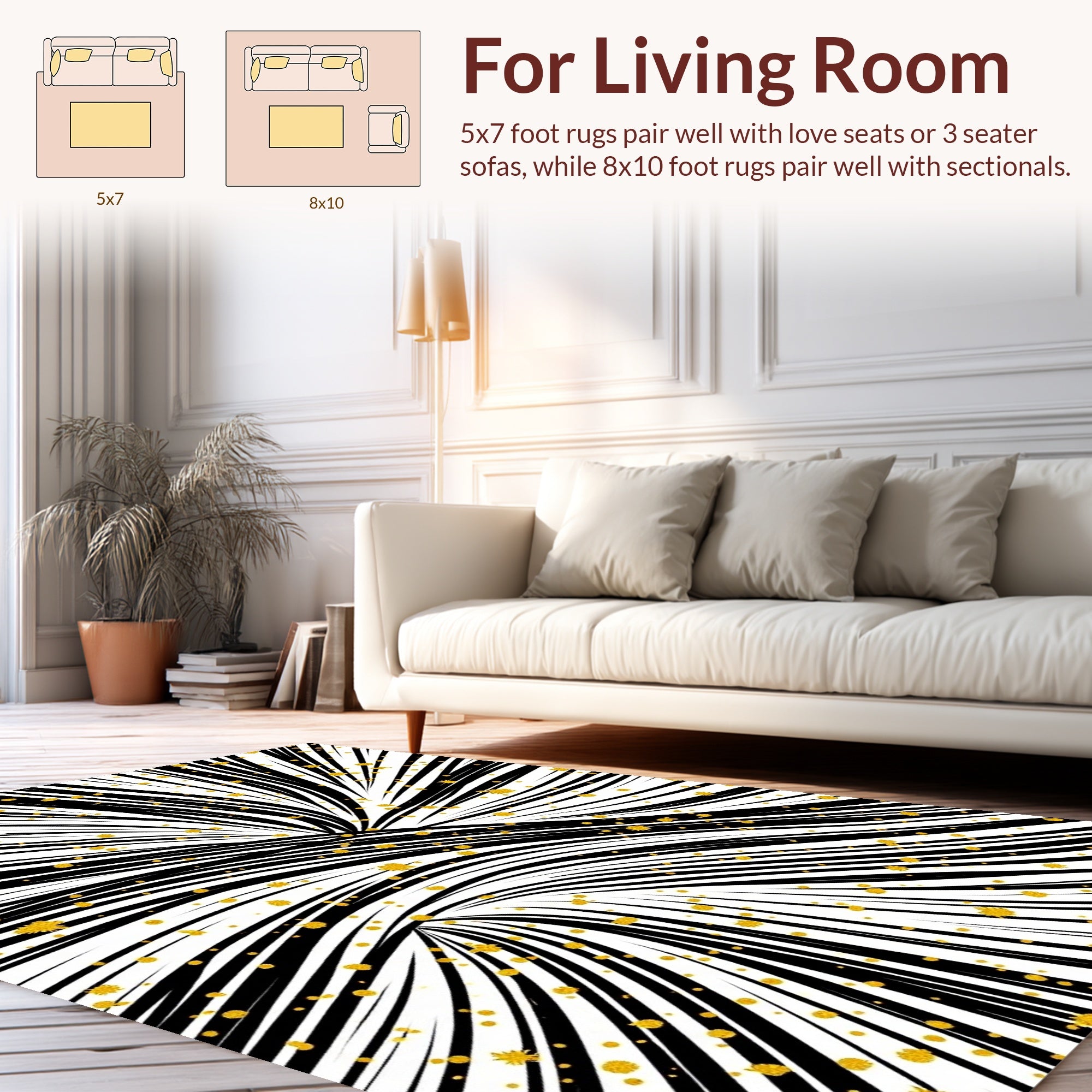 Dynamic Black Gold Streaks Rug