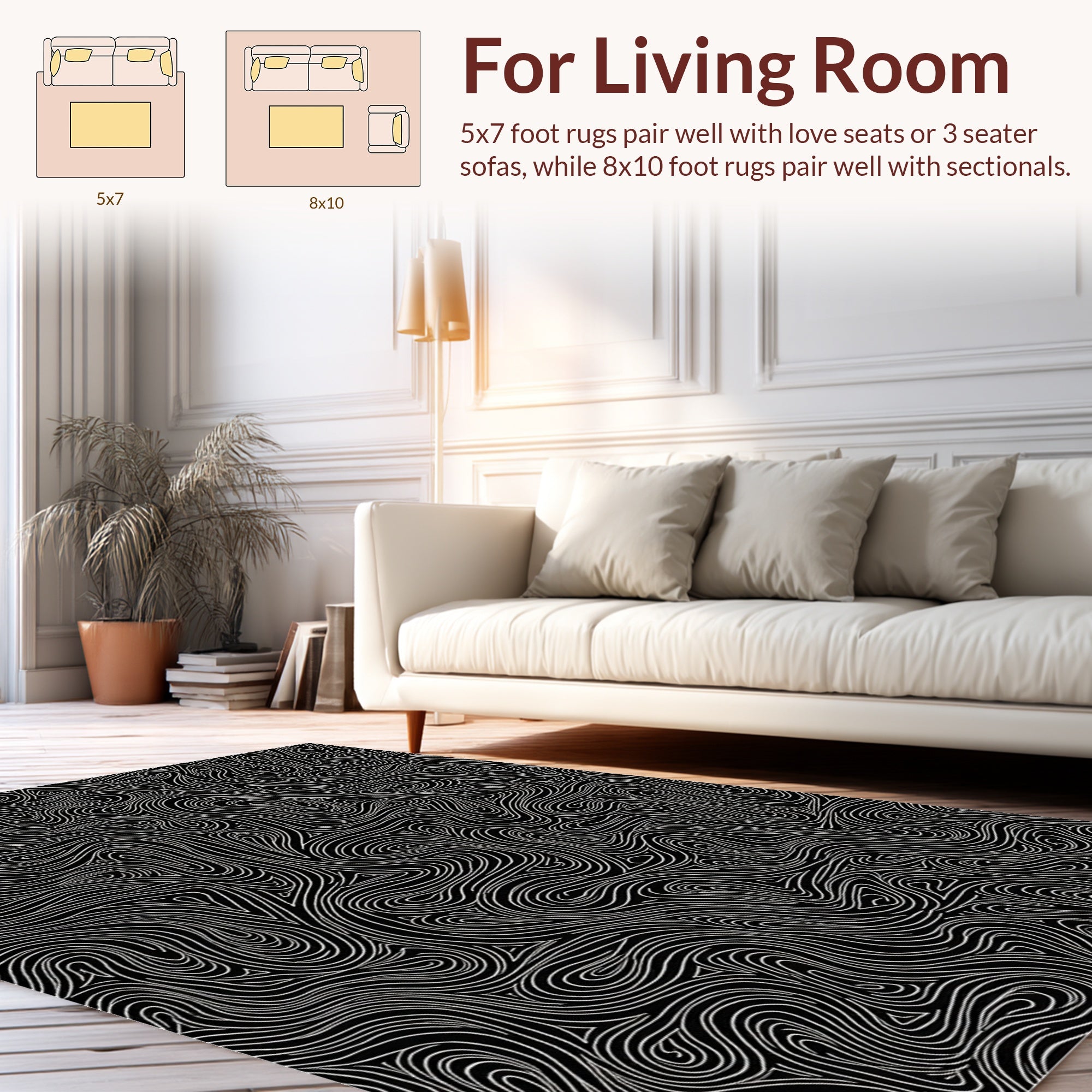 Black And White Swirl Pattern Rug