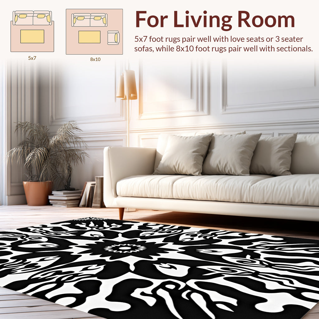 Bold Symmetrical Black White Pattern Rug