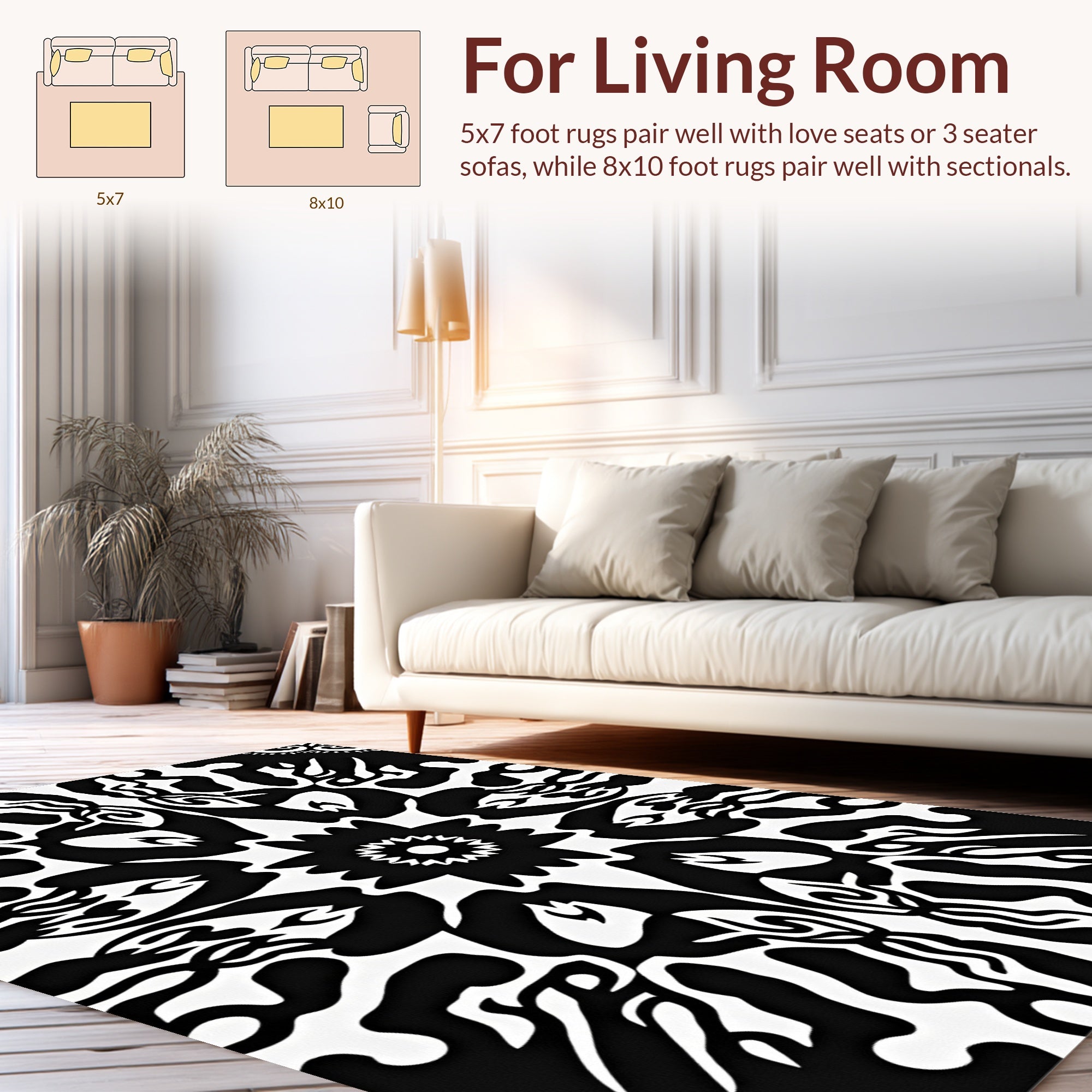 Bold Symmetrical Black White Pattern Rug