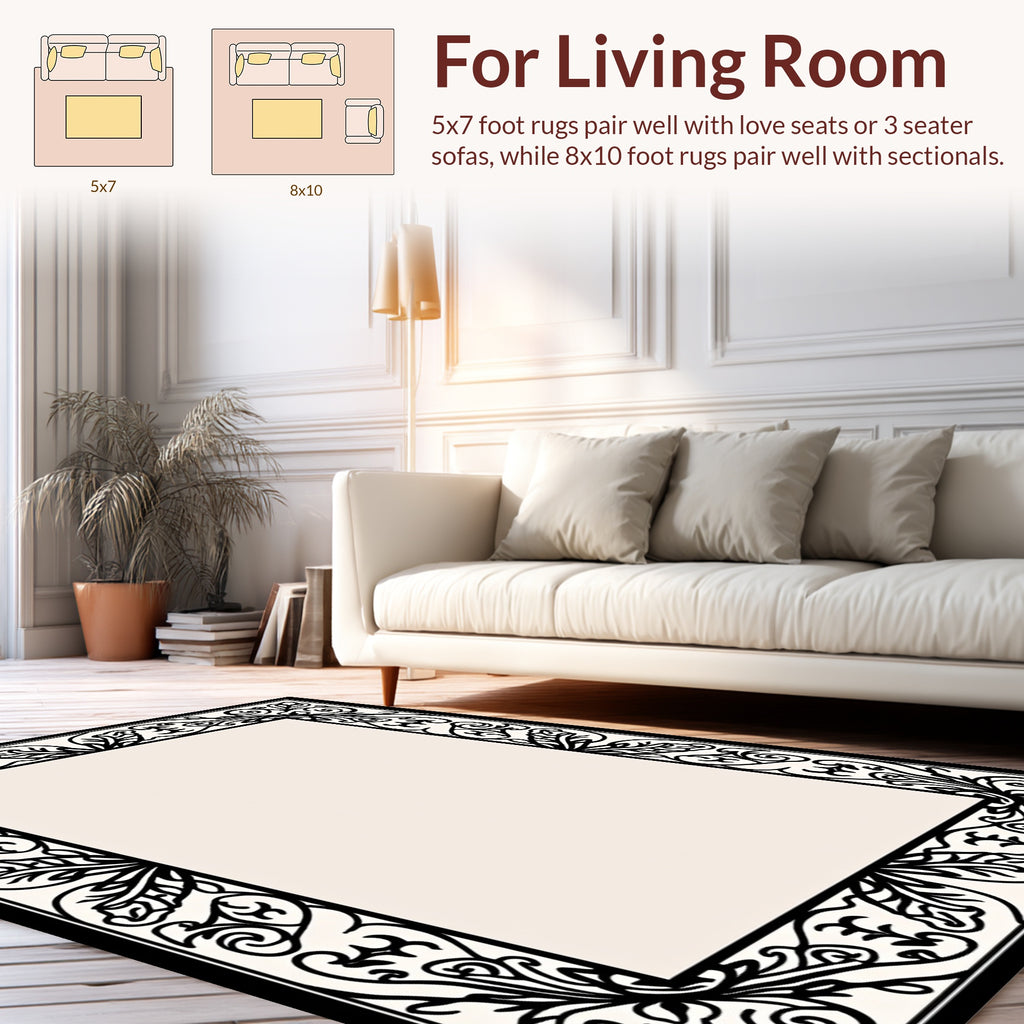 Ornate Floral Black Border Design Rug