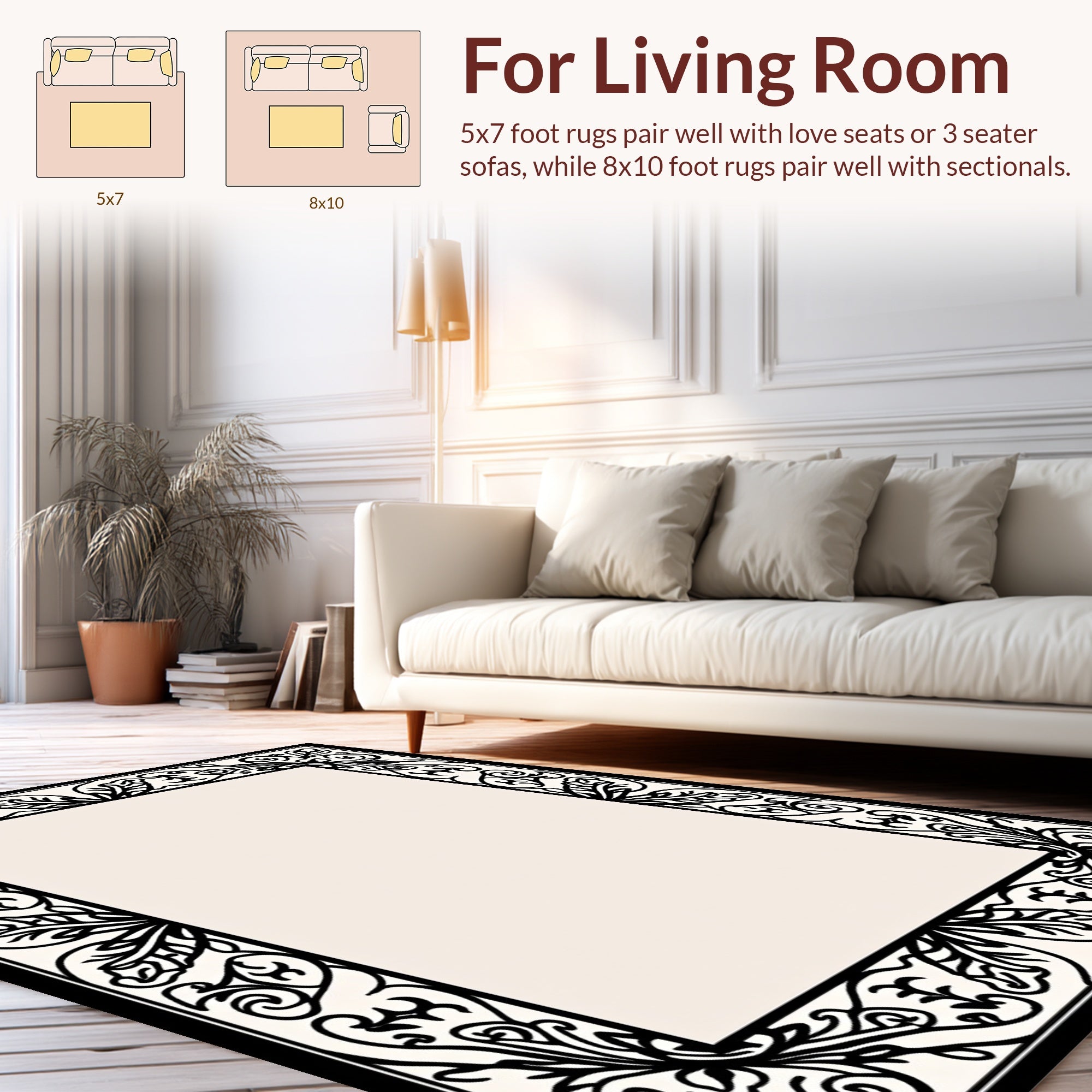 Ornate Floral Black Border Design Rug