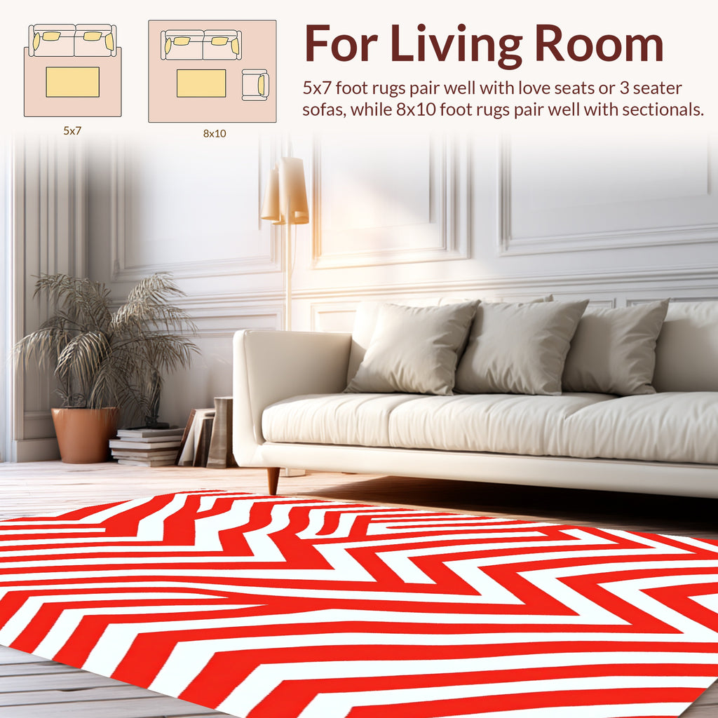 Bold Red White Zigzag Pattern Rug