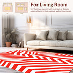 Bold Red White Zigzag Pattern Rug