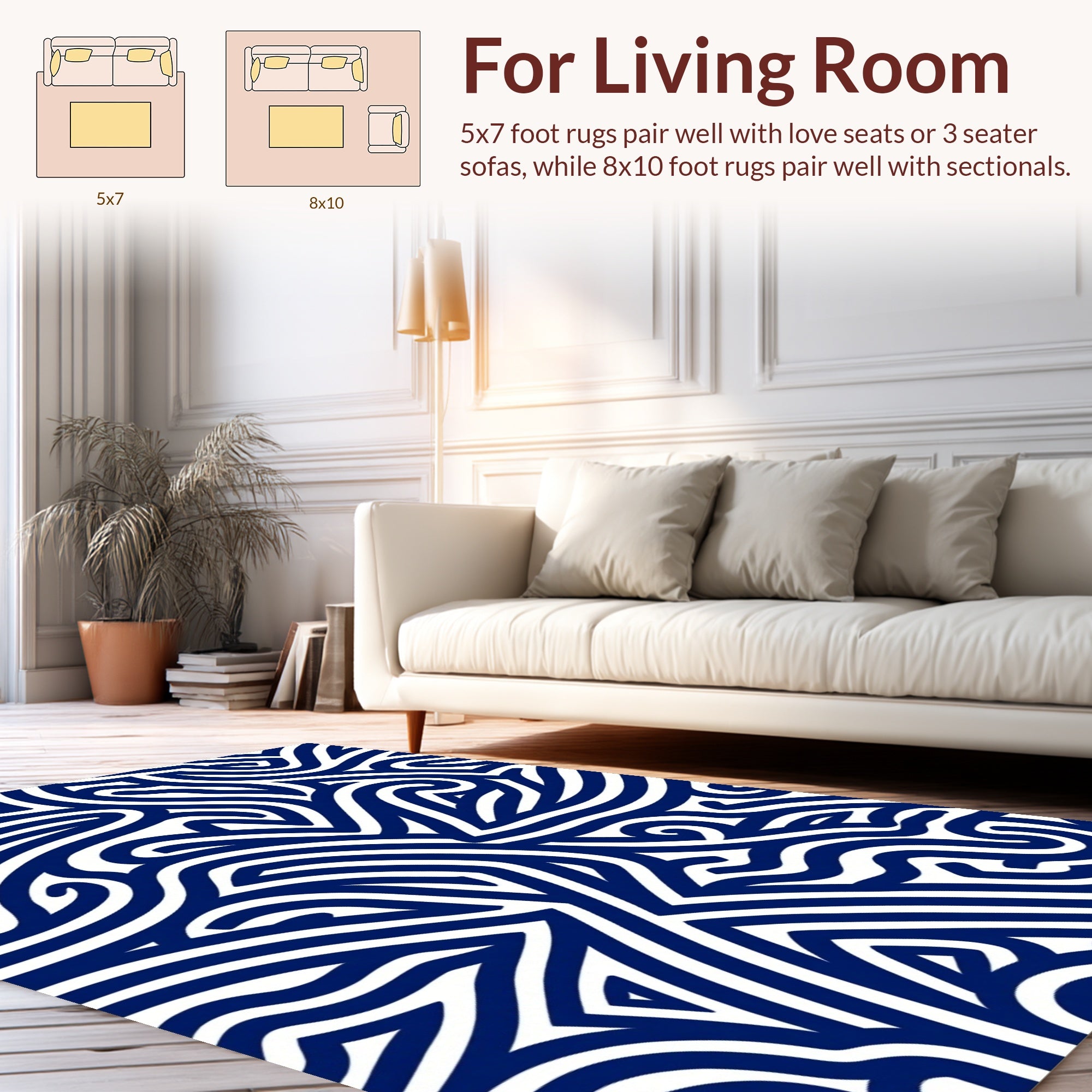 Abstract Bold Navy Swirls Design Rug