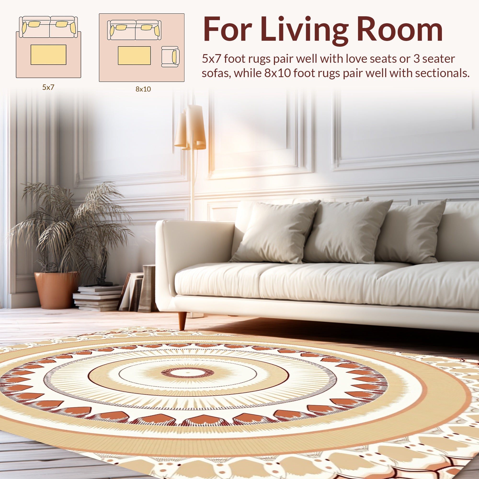Circular Floral Patterned Earth Tones Rug