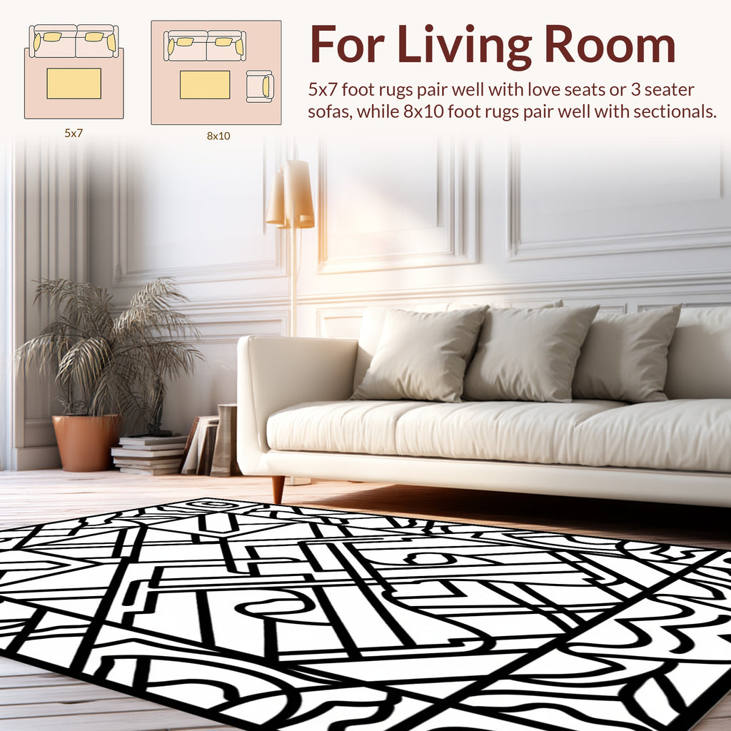 Art Deco Geometric Black White Pattern Rug