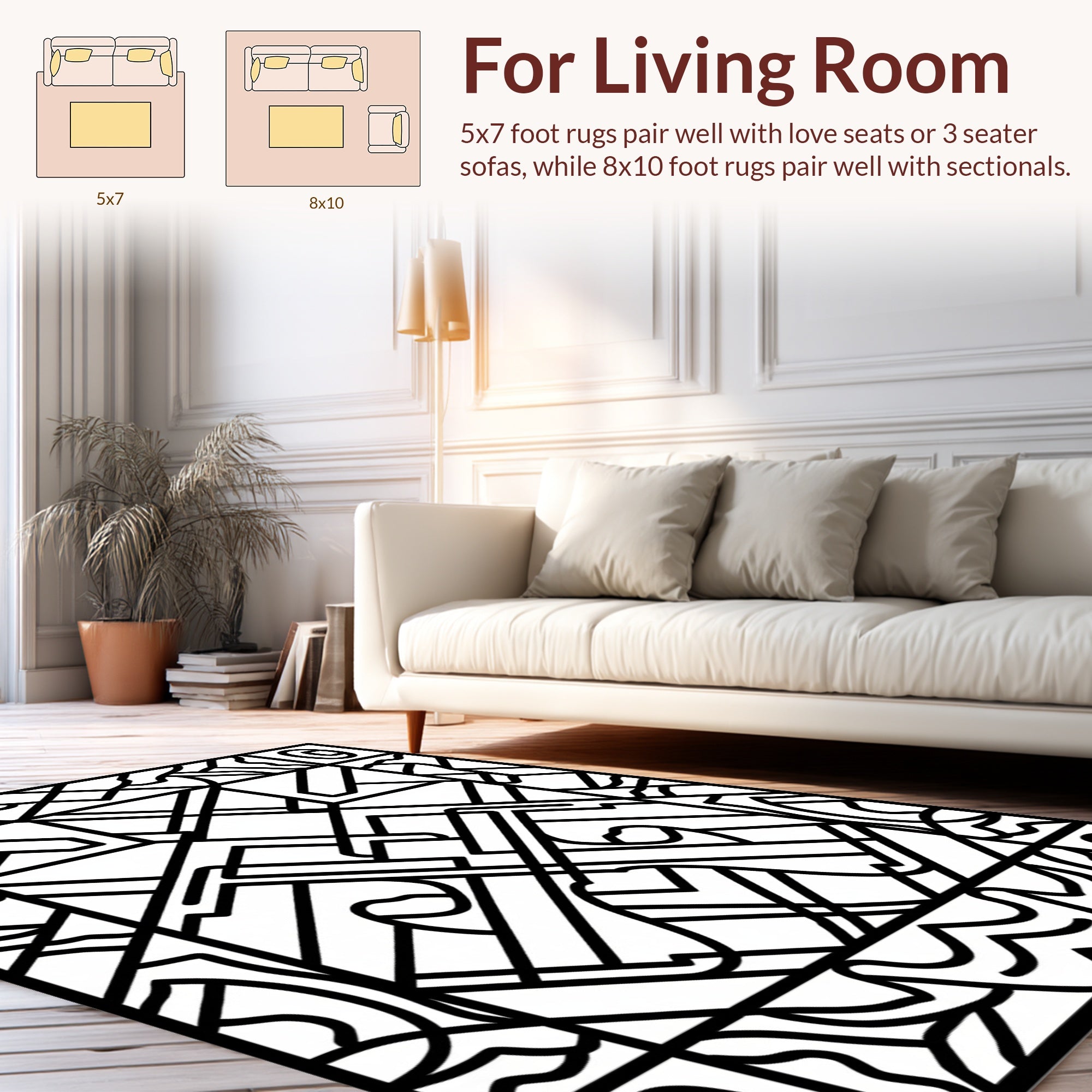 Art Deco Geometric Black White Pattern Rug