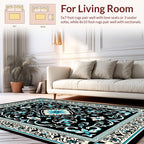 Black Teal Floral Scrollwork Design Rug