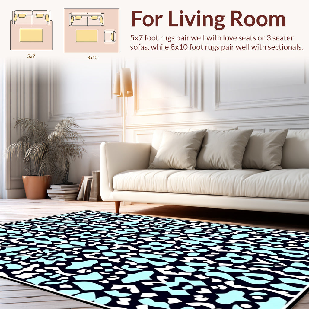 Abstract Teal White Symmetry Pattern Rug
