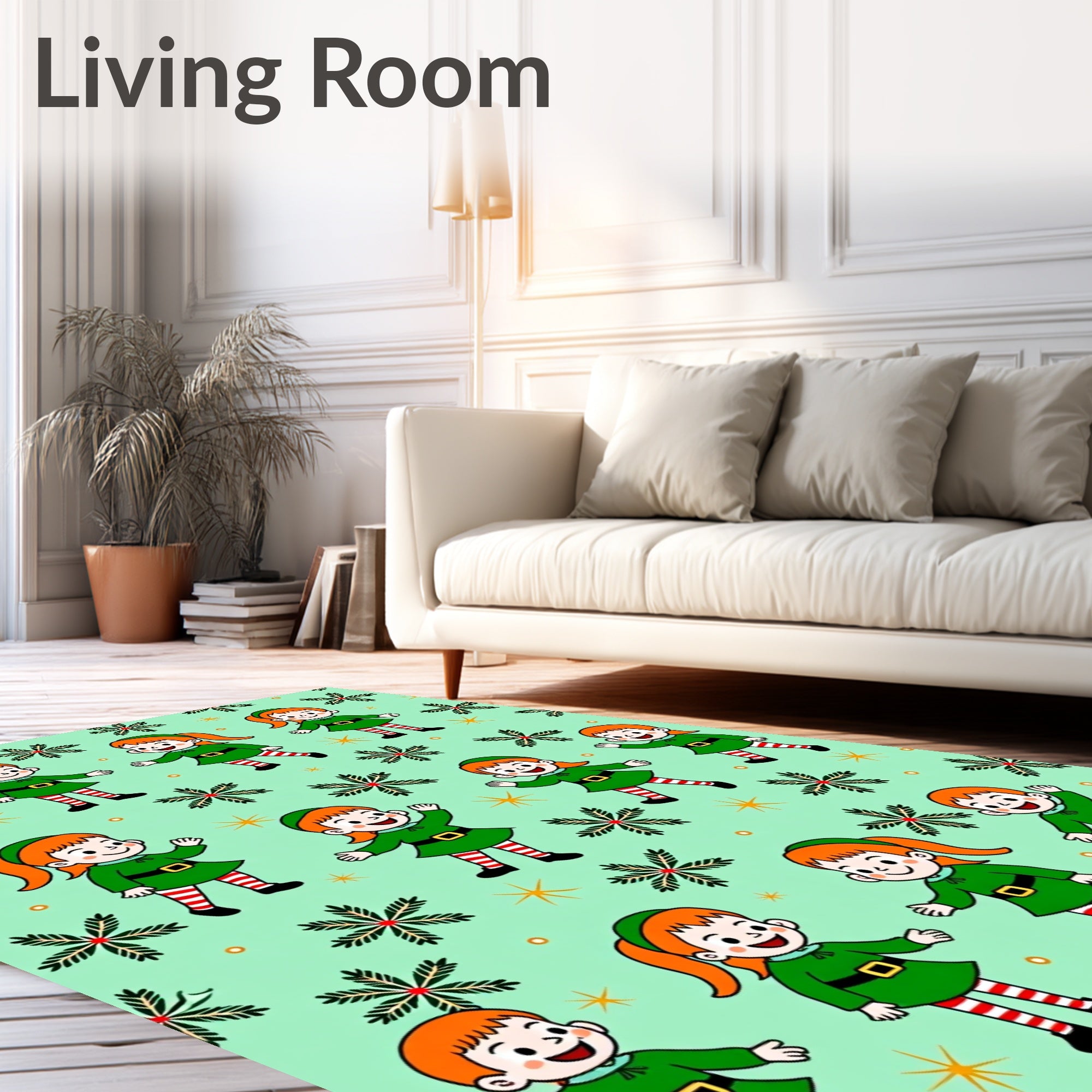 Festive green elf stars repeat motif Rug