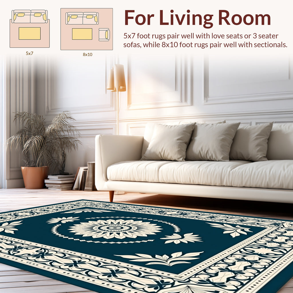 Intricate Floral Medallion Border Design Rug