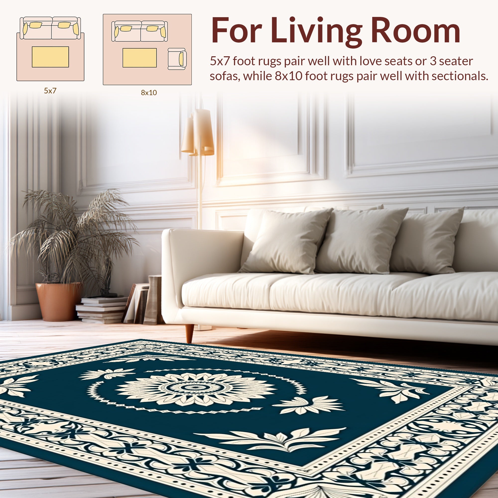 Intricate Floral Medallion Border Design Rug