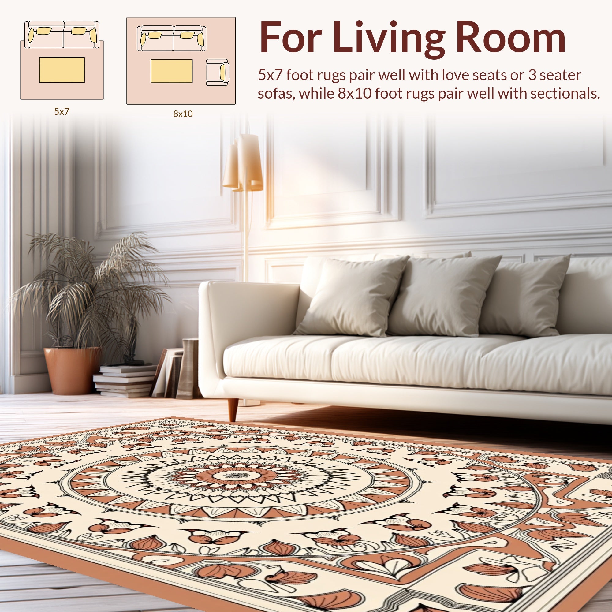 Mandala Floral Patterned Terracotta Rug