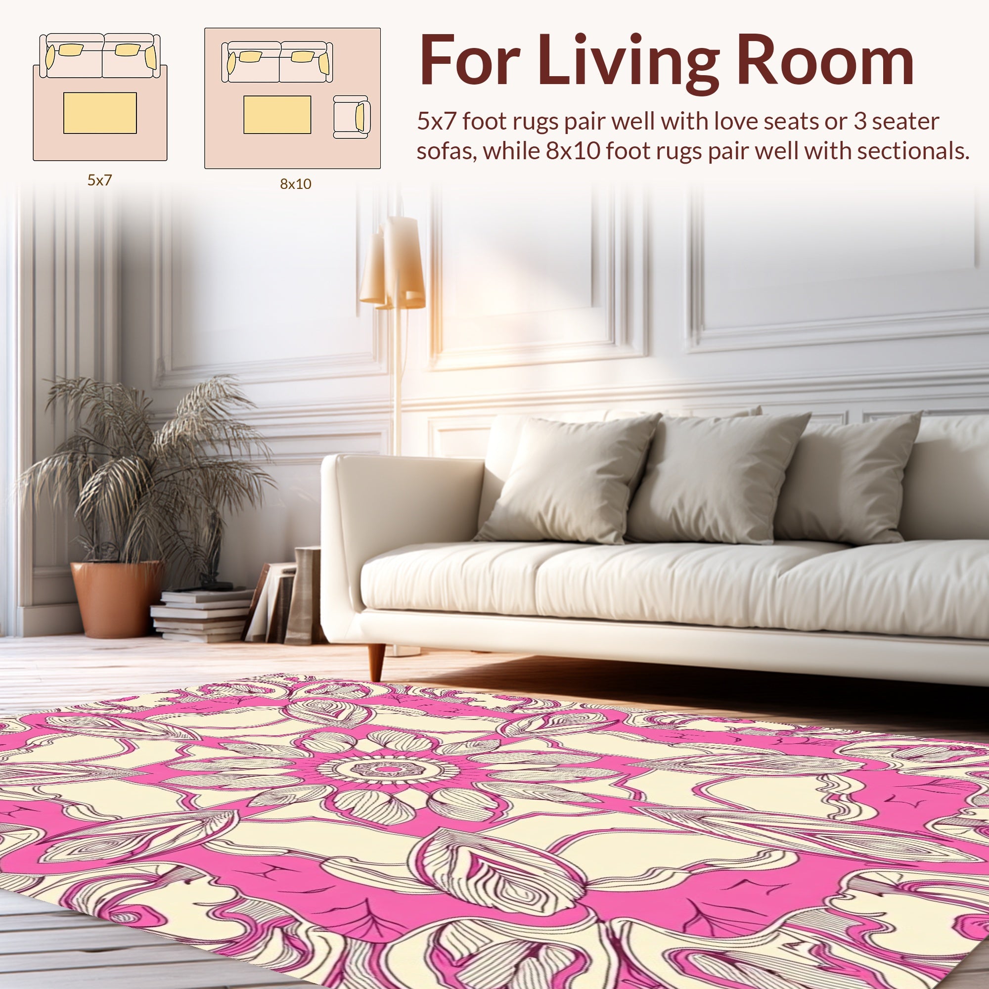 Pink Cream Mandala Pattern Rug