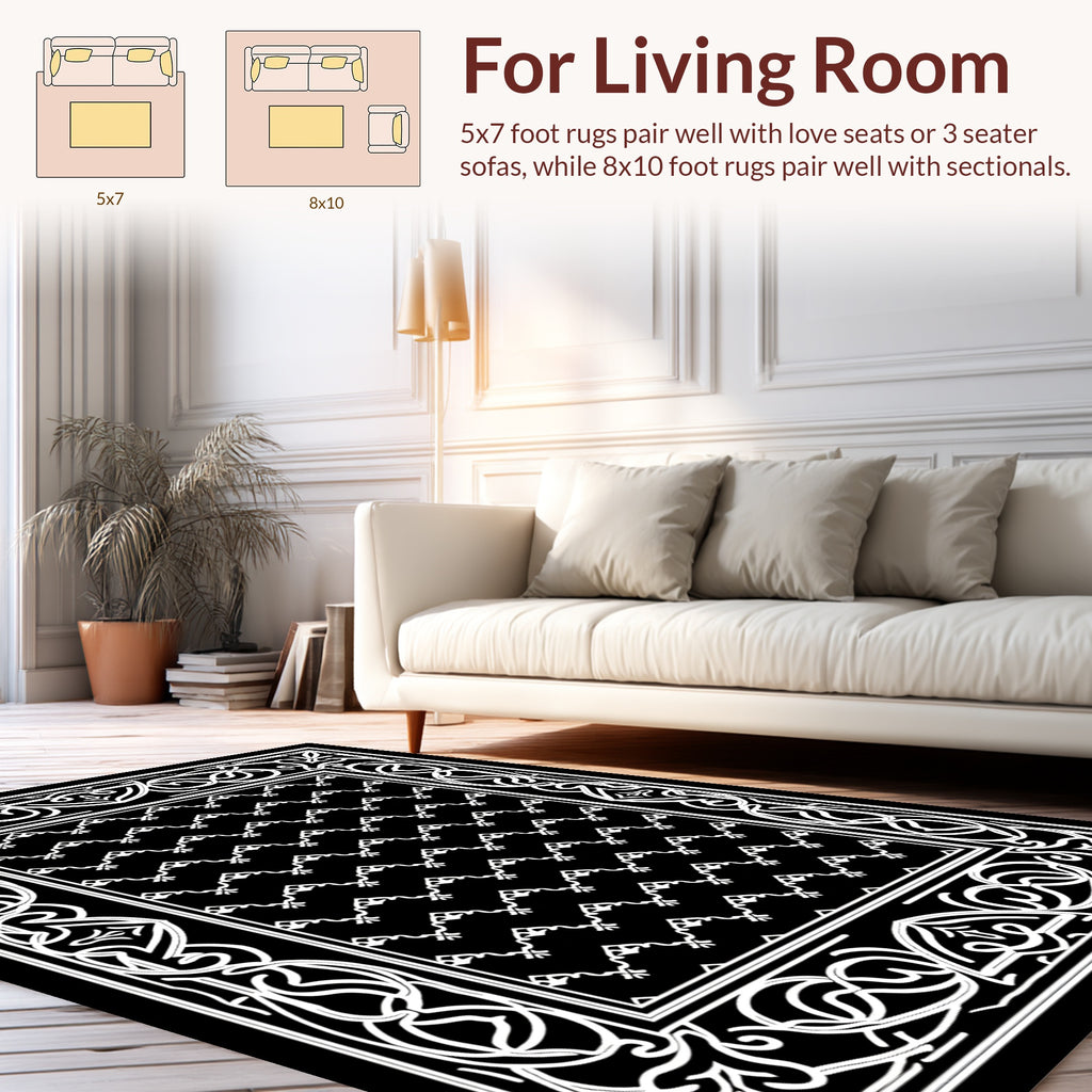 Monochromatic Geometric Border Pattern Rug